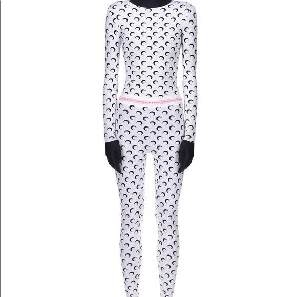 Marine Serre Pants - MARINE SERRE White & Black Moon Allover Long Sleeve T-shirt w/ tights.